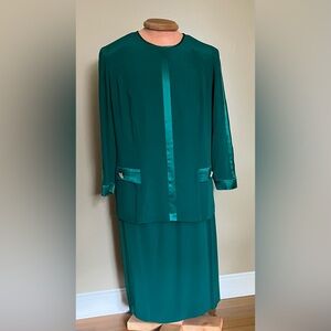 Vintage La Bottega* Elegant Emerald Green Women's Two Piece Skirt Set